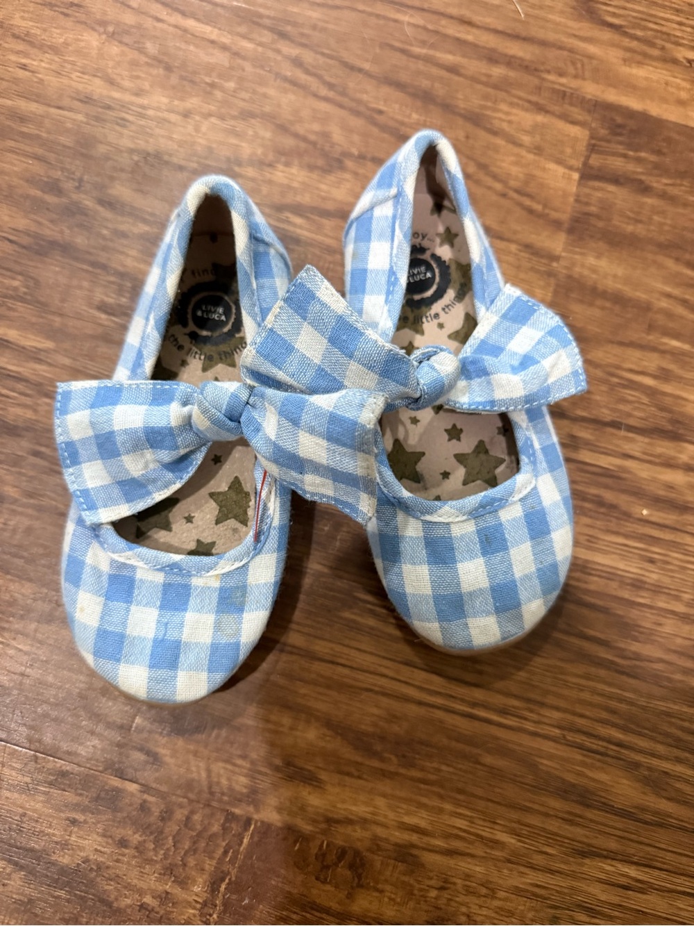 Livie & Luca Light Blue Gingham Bow Mary Janes